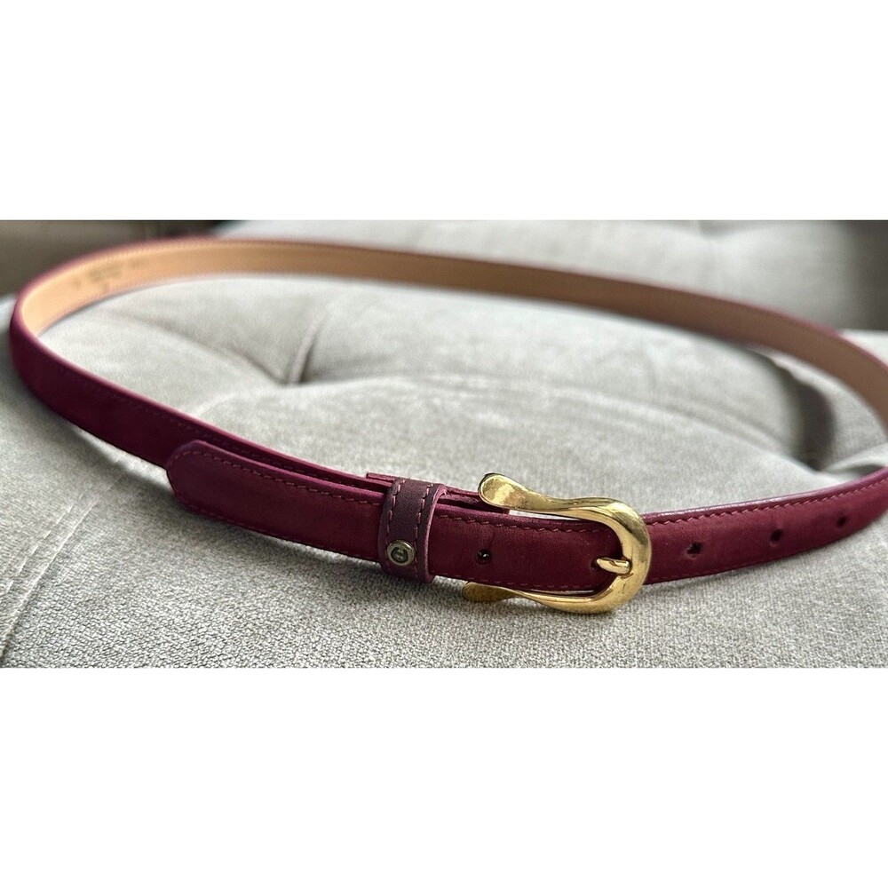 Etienne Aigner Burgundy Suede Leather Belt Sz XL 38” Leath Brass Preppycore Vtg